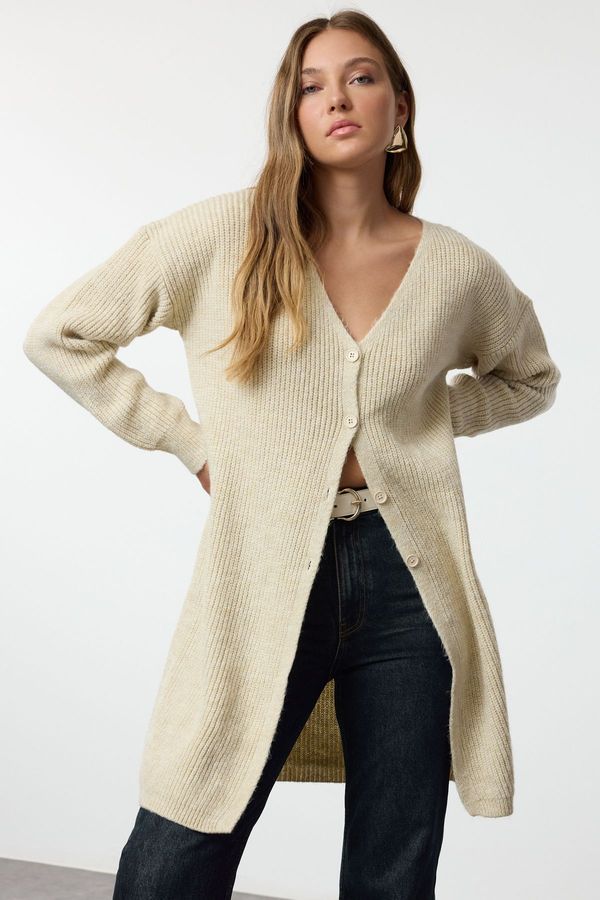 Trendyol Trendyol Stone Long Basic Knitted Cardigan