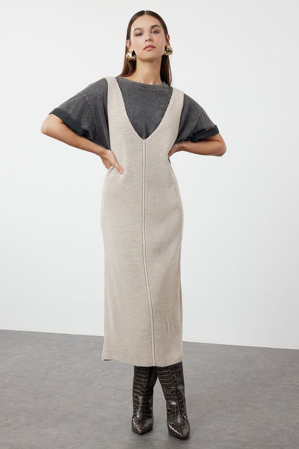 Trendyol Trendyol Stone Maxi Knitwear V-Neck Gilet Dress