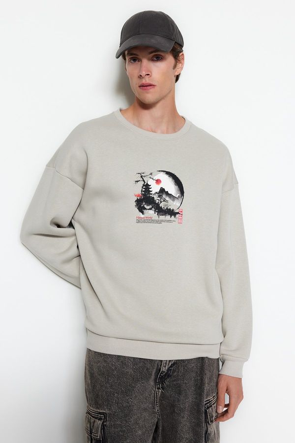 Trendyol Trendyol Stone Men's Oversize/Wide-Fit Animal Printed Cotton Sweatshirt