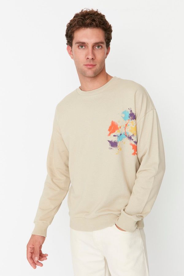 Trendyol Trendyol Stone Men's Oversize/Wide-Fit Crew Neck Geometric Printed Sweatshirt