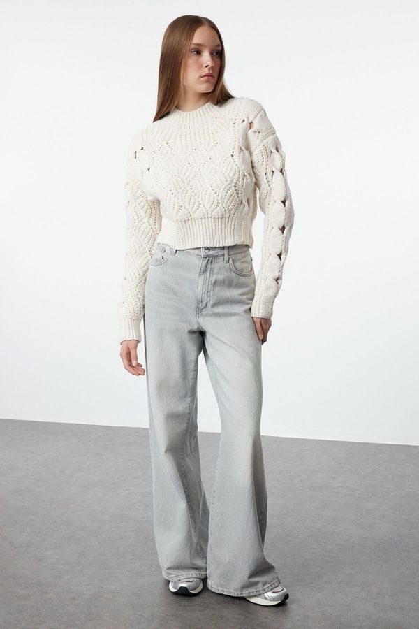 Trendyol Trendyol Stone Openwork & Perforated Crew Neck Knitwear Sweater