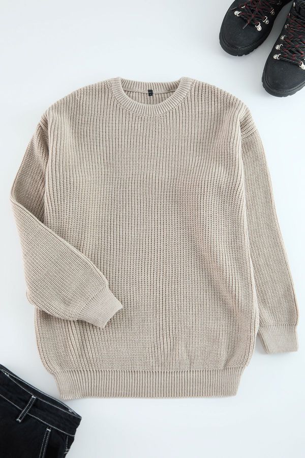 Trendyol Trendyol Stone Oversize Crew Neck Plain Knitwear Sweater