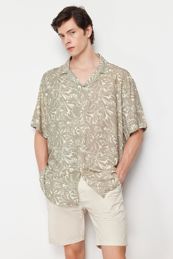 Trendyol Trendyol Stone Oversize Fit Floral Pattern 100% Viscose Short Sleeve Flowy Summer Shirt