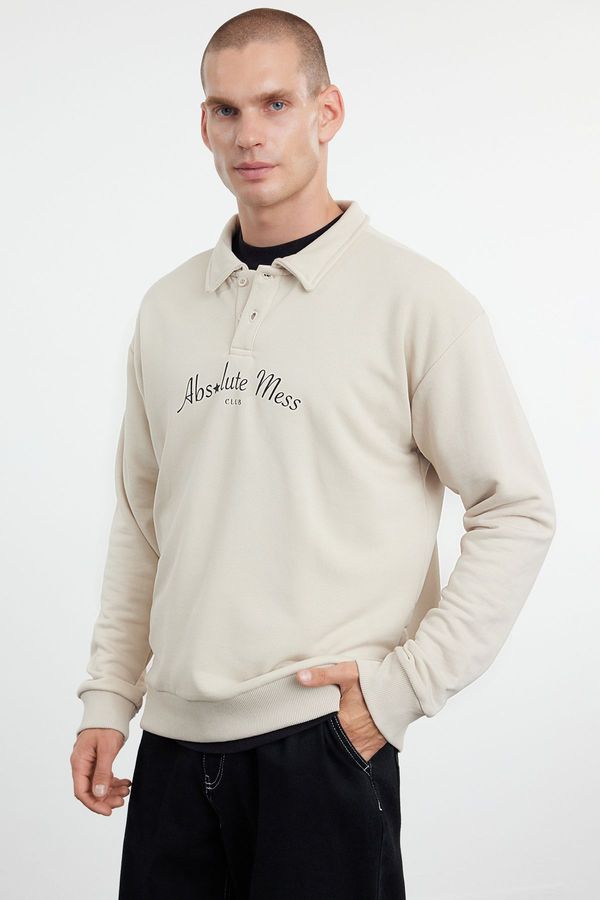 Trendyol Trendyol Stone Oversize/Wide Cut Letter Printed Polo Neck Sweatshirt