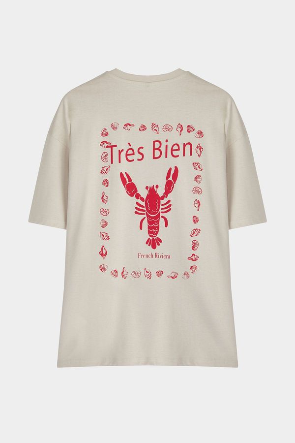 Trendyol Trendyol stone Oversize/Wide Cut Lobster Printed T-shirt
