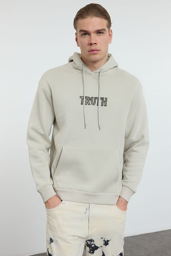 Trendyol Trendyol Stone Oversize/Wide Cut Text Embroidered Hooded Fleece Inside/Warm Sweatshirt