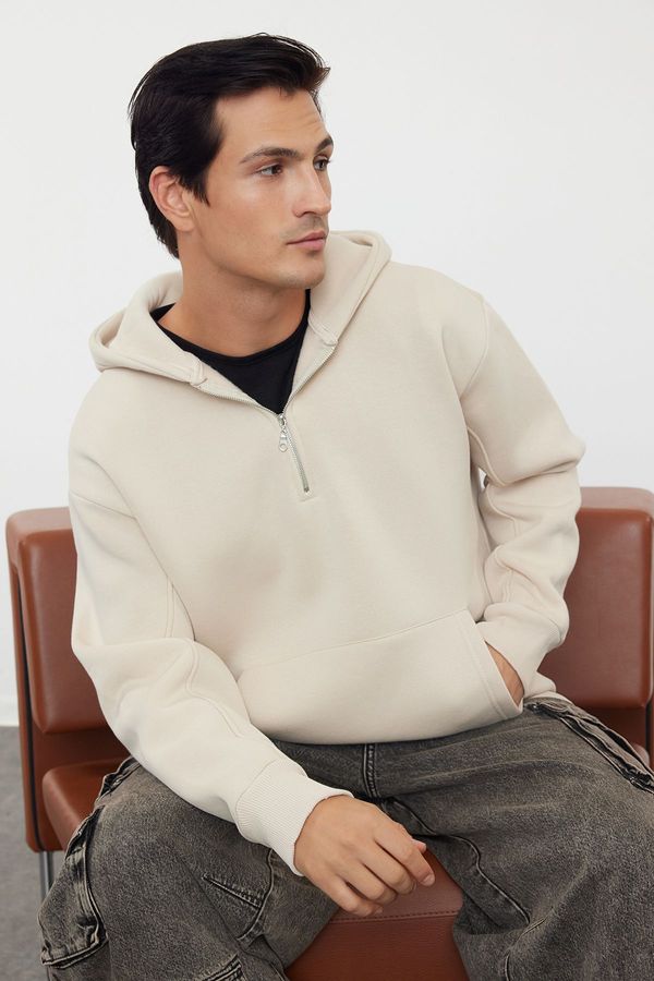 Trendyol Trendyol Stone Oversize/Wide Cut Zippered Hooded Basic Sweatshirt