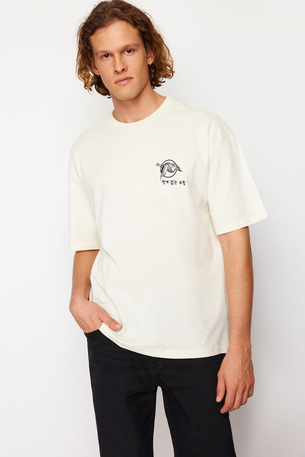 Trendyol Trendyol Stone Oversize/Wide-Fit Oriental Print Short Sleeve 100% Cotton T-Shirt
