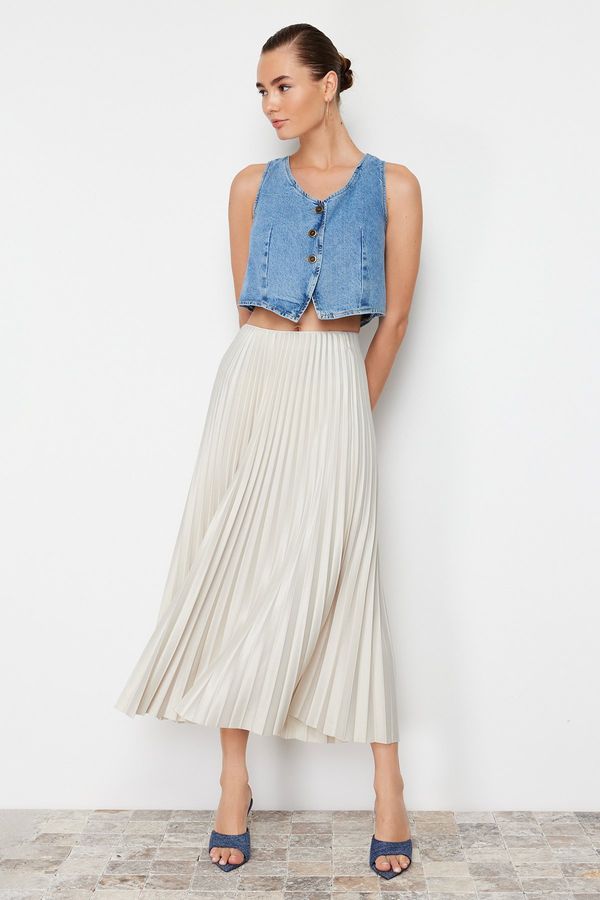 Trendyol Trendyol Stone Pleated Maxi Stretchy Knitted Skirt