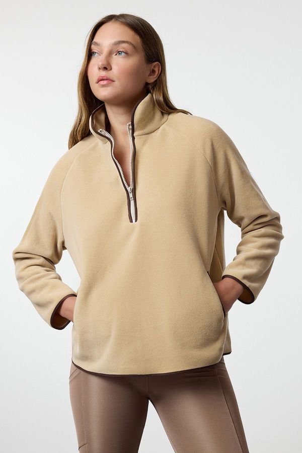 Trendyol Trendyol Stone Polar Zipper and Piping Detailed Knitted Sports Sweatshirt