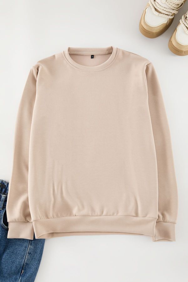 Trendyol Trendyol Stone Regular Cut Soft Textured Modal Sweatshirt