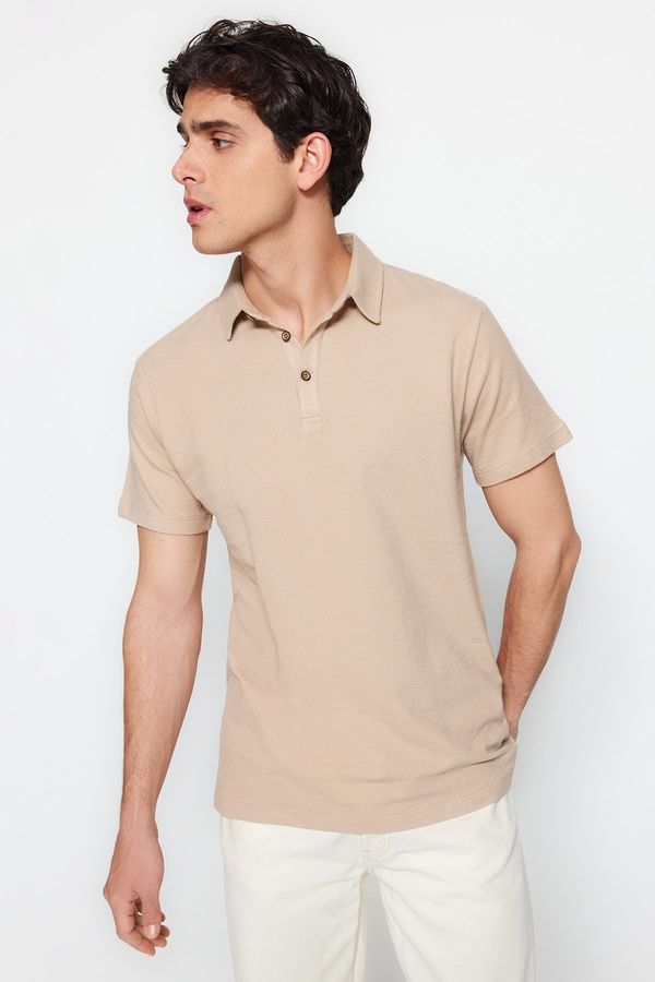 Trendyol Trendyol Stone Regular Short Sleeve Men's Textured 100% Cotton Polo Collar T-shirt