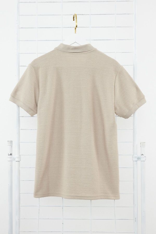 Trendyol Trendyol Stone Regular/Normal Cut Short Sleeve Textured Button Polo Collar T-shirt