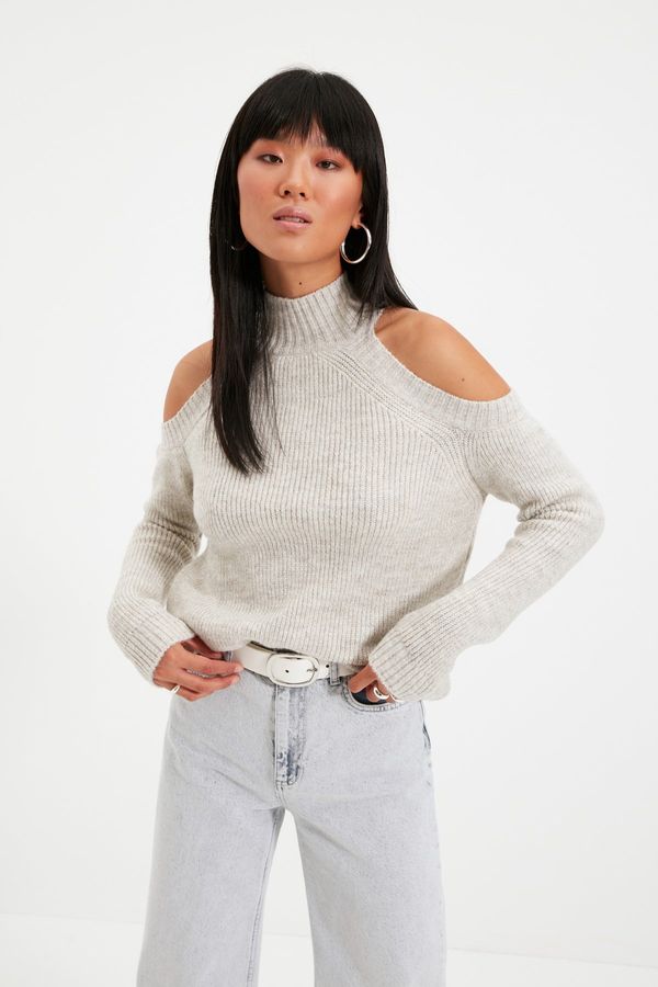 Trendyol Trendyol Stone Silvery Window/Cut Out Detail Knitwear Sweater