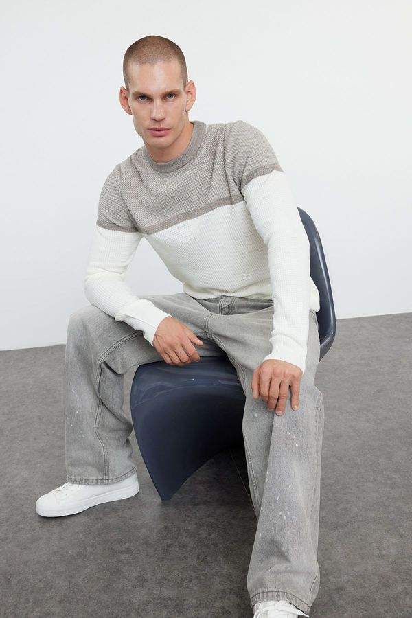 Trendyol Trendyol Stone Slim Crew Neck Color Blocked Knitwear Sweater