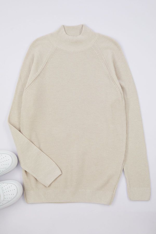 Trendyol Trendyol Stone Slim Crew Neck Textured Knitwear Sweater