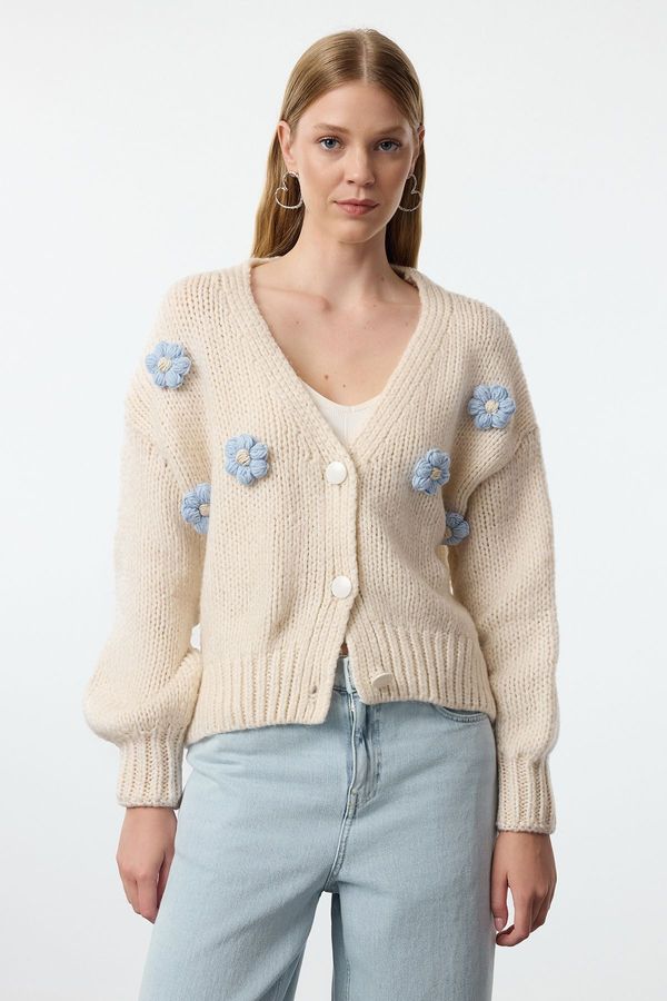 Trendyol Trendyol Stone Soft Texture Rose Detailed Knitwear Cardigan