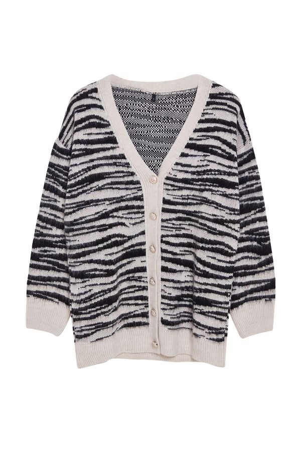 Trendyol Trendyol Stone Soft Textured Animal Patterned Knitwear Cardigan