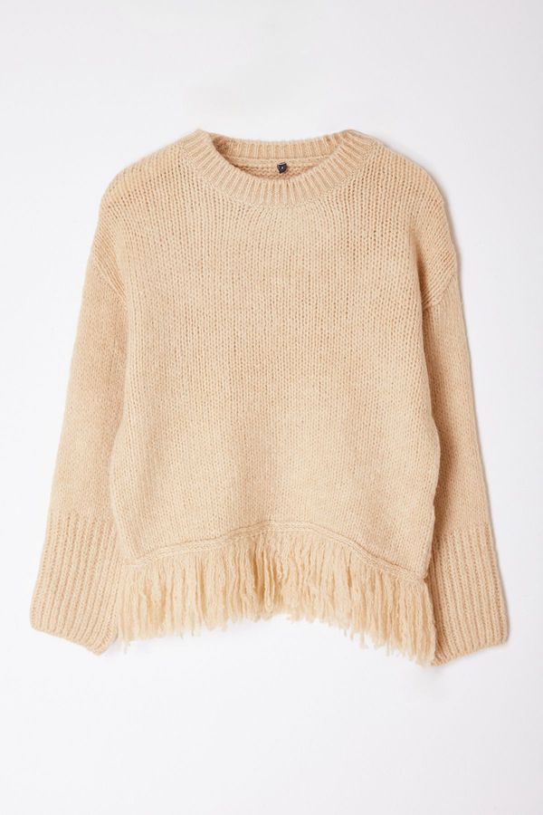 Trendyol Trendyol Stone Soft Textured Tassel Detailed Knitwear Sweater