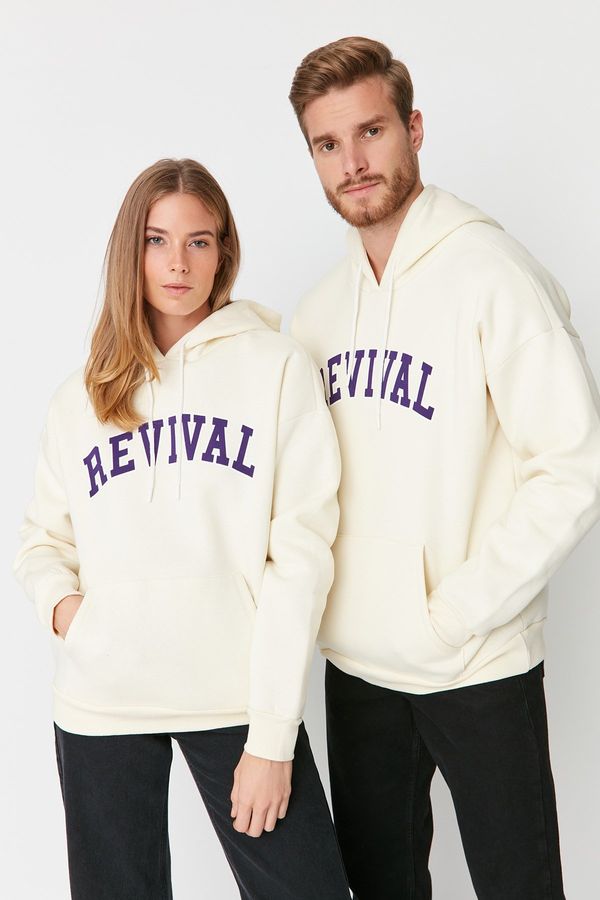 Trendyol Trendyol Stone Unisex Oversize/Wide Cut Hooded Text Printed Sweatshirt