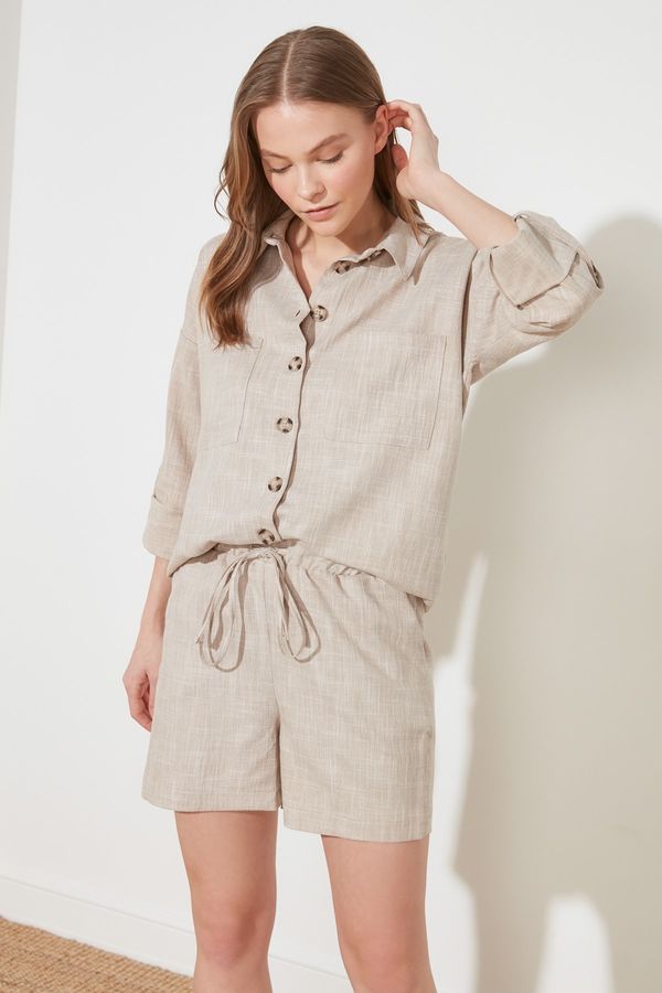 Trendyol Trendyol Stone Waist Adjustment Linen Look Woven Shorts