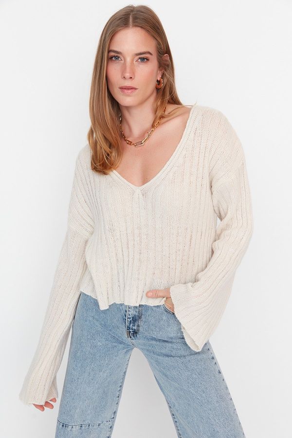 Trendyol Trendyol Stone Wide fit Crop Wool Basic Knitwear Sweater