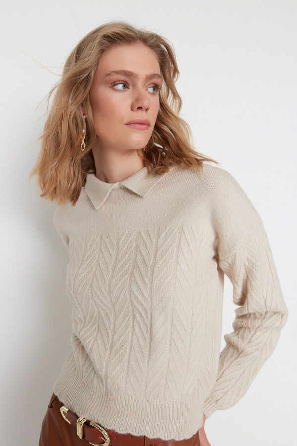 Trendyol Trendyol Stone Wide Fit Soft Texture Hair Braided Knitwear Sweater