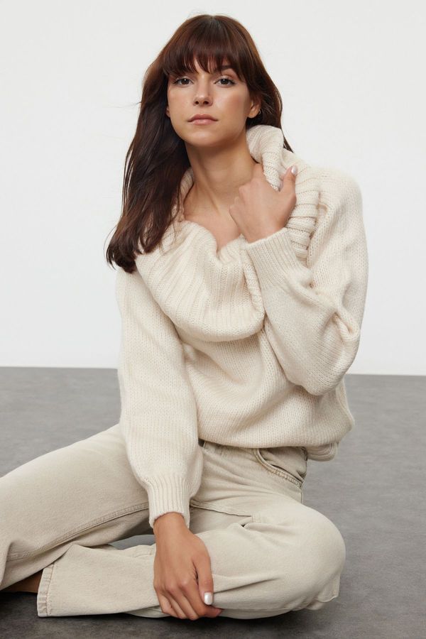 Trendyol Trendyol Stone Wide Pattern Soft Texture Cowl Collar Knitwear Sweater