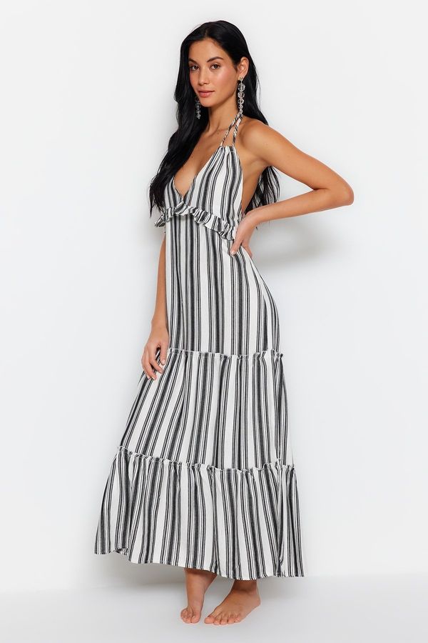 Trendyol Trendyol Striped Maxi Woven Ruffle Beach Dress