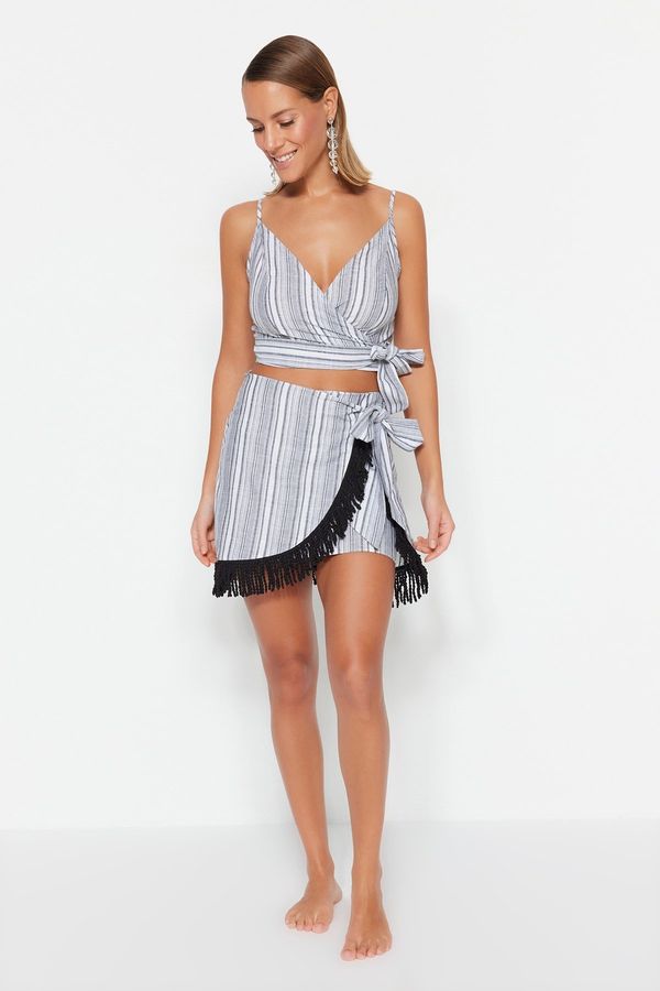 Trendyol Trendyol Striped Woven Tasseled 100% Cotton Blouse and Skirt Set