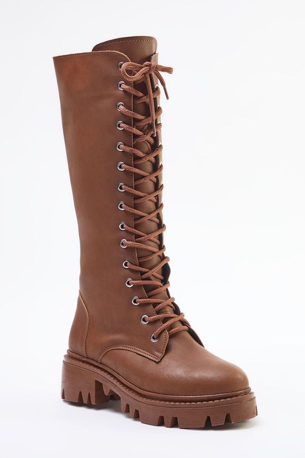 Trendyol Trendyol Tan Brown Lace-Up Thick Sole Women's Boots