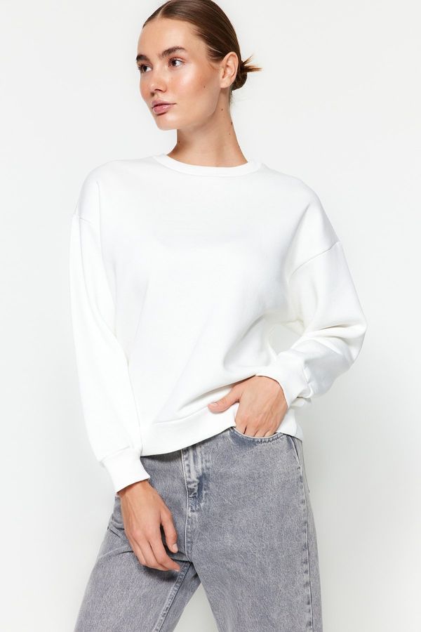 Trendyol Trendyol Thick Ecru with Fleece Inside Regular/Normal fit Crew Neck Basic Knitted Sweatshirt