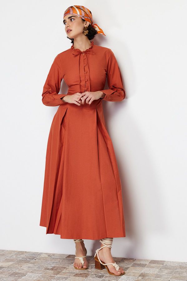 Trendyol Trendyol Tile Collar Tie Detailed Buttoned Woven Dress