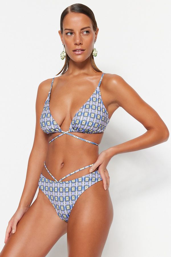 Trendyol Trendyol Tile Patterned Piping High Leg Bikini Bottoms