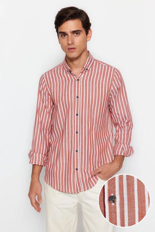 Trendyol Trendyol Tile Slim Fit Striped Cotton Shirt