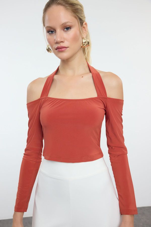 Trendyol Trendyol Tile Square Neck Crop Knit Blouse