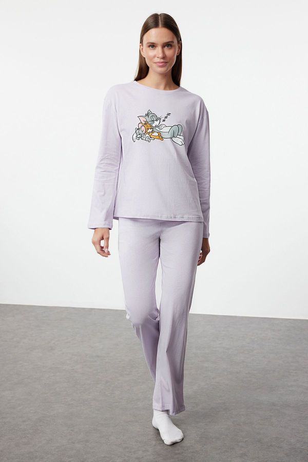 Trendyol Trendyol Tom &amp; Jerry Licensed Lilac 100% Cotton Knitted Pajama Set