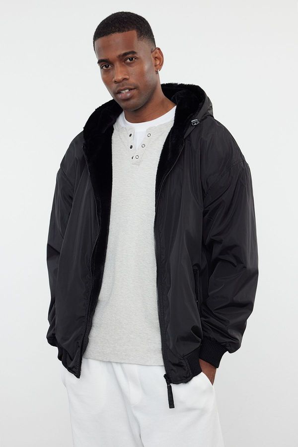 Trendyol Trendyol Unisex Black Plush Inside Reversible Hooded Coat