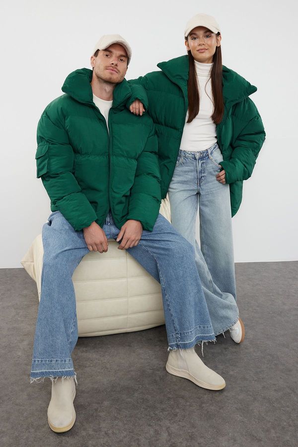 Trendyol Trendyol Unisex Green Taslan Relaxed Fit Winter Puffer Coat