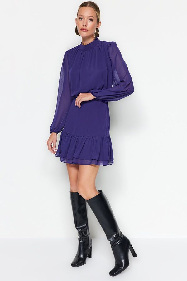 Trendyol Trendyol Violet Flounce Mini Chiffon Woven Dress