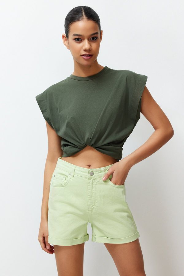 Trendyol Trendyol Water Green Folded High Waist Denim Shorts