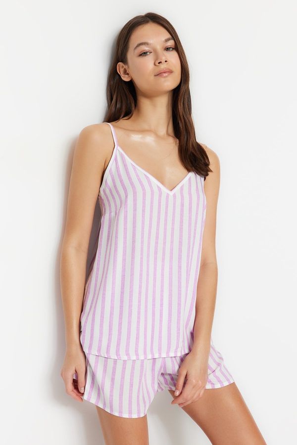 Trendyol Trendyol Weaving Lilac Striped Singlet-Shorts Pajamas Set