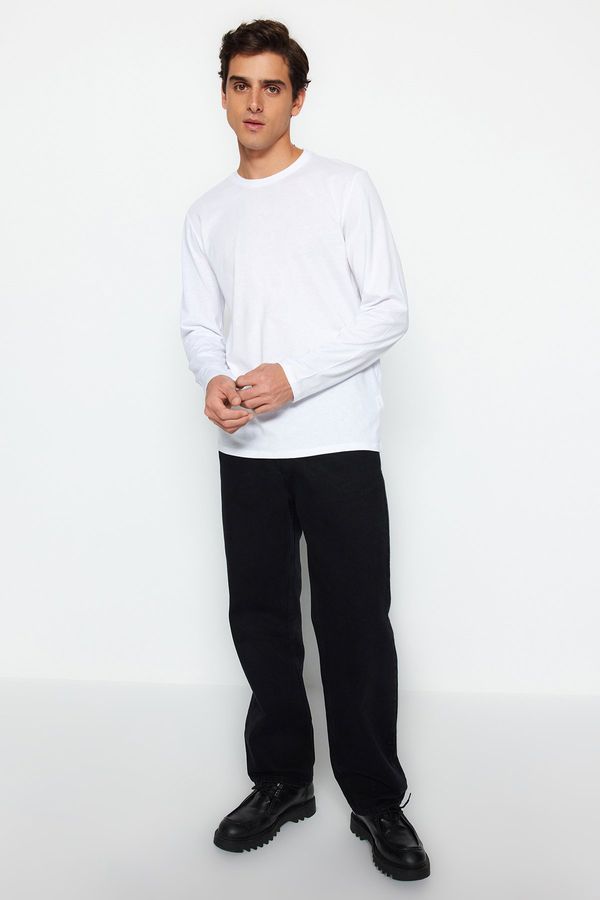 Trendyol Trendyol White Basic Regular/Real Fit Crew Neck Long Sleeve 100% Cotton T-Shirt