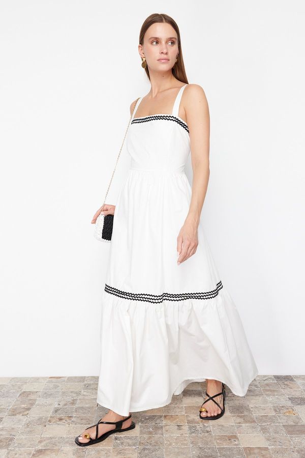 Trendyol Trendyol White Belted Black Stripe Accessory Detailed Maxi Woven Dress