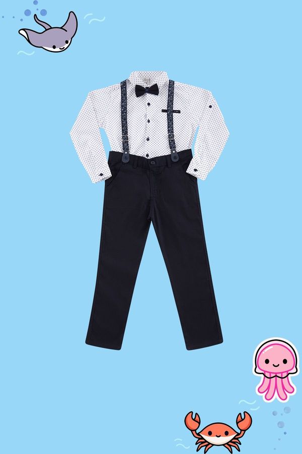 Trendyol Trendyol White Bow Tie Polka Dot Shirt Trousers Suspender Set Bottom-Top Set