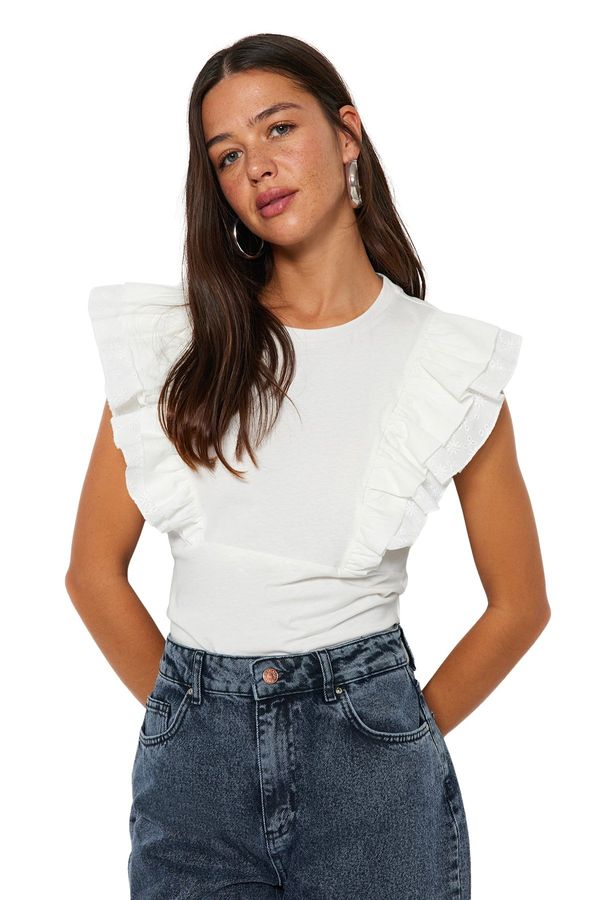 Trendyol Trendyol White Brode Detailed Knitted Knitted Blouse