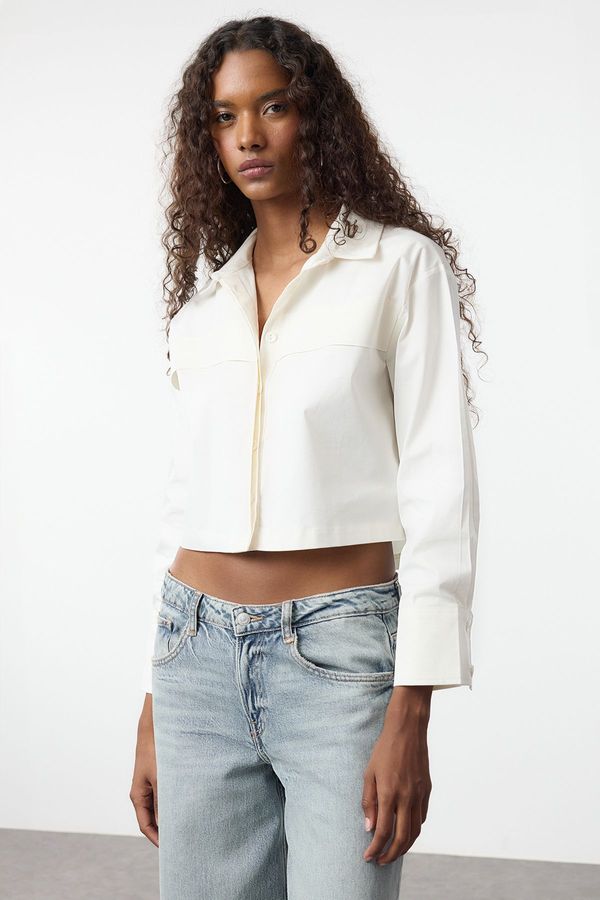 Trendyol Trendyol White Crop Poplin Fabric Woven Shirt