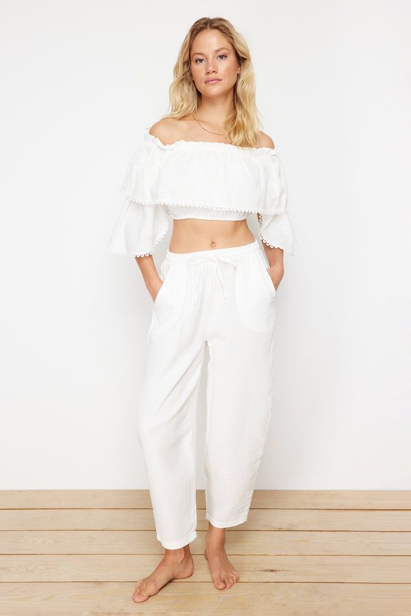 Trendyol Trendyol White Crop Woven Flounce Blouse