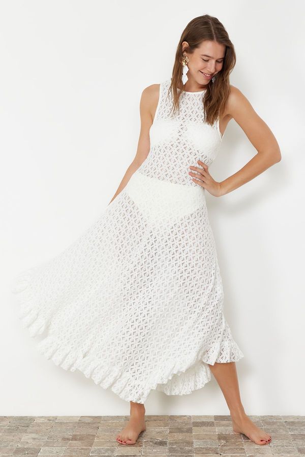 Trendyol Trendyol White Fitted Maxi Knitted Beach Dress
