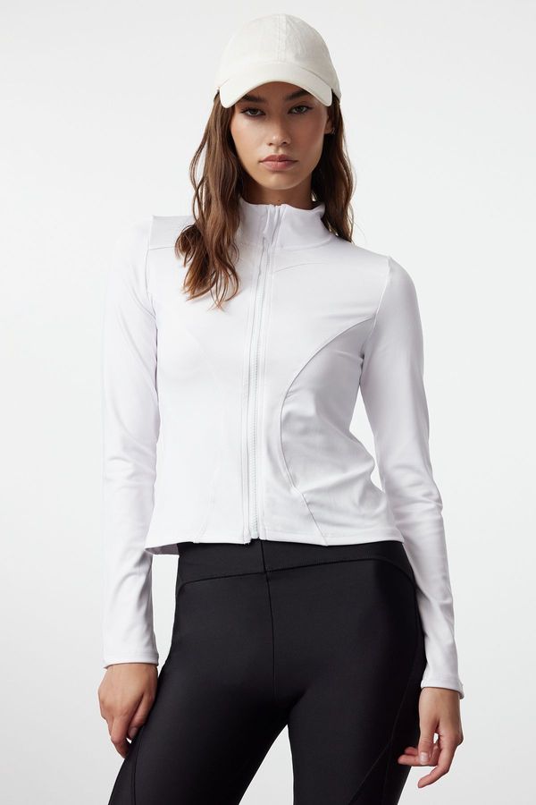 Trendyol Trendyol White Fitted Zipper High Neck Knitted Sports Top/Blouse